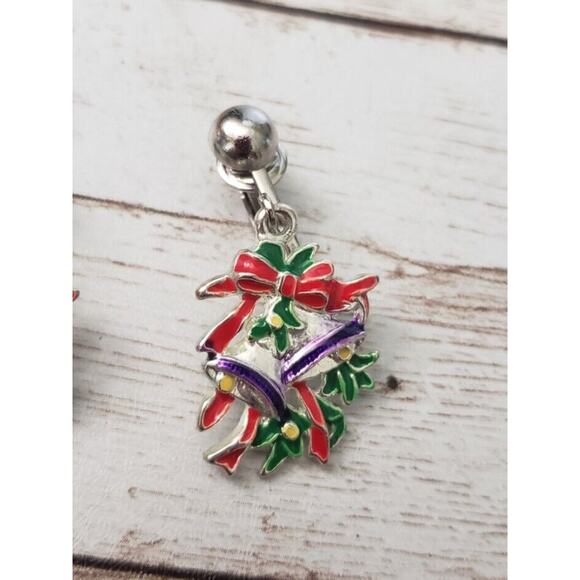 Vintage Clip On Earrings - Christmas Bells & Bow 1.5" - Picture 4 of 7